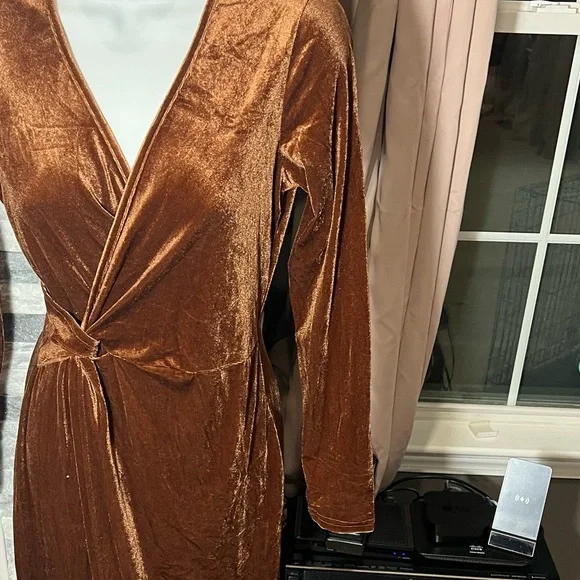 Womens Velvet V Neck Wrap Dress Fall Winter Long Sleeve Waist Ruched - Picture 6 of 6